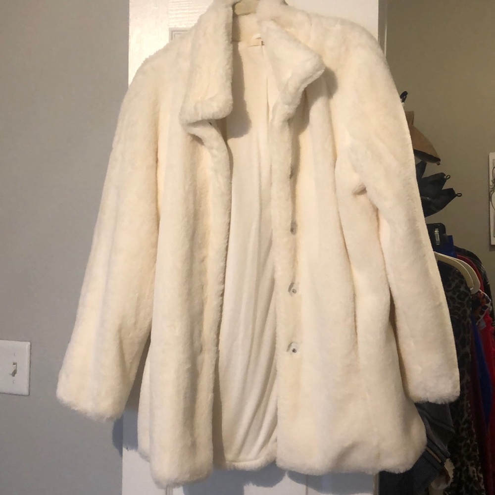 White faux fur jacket